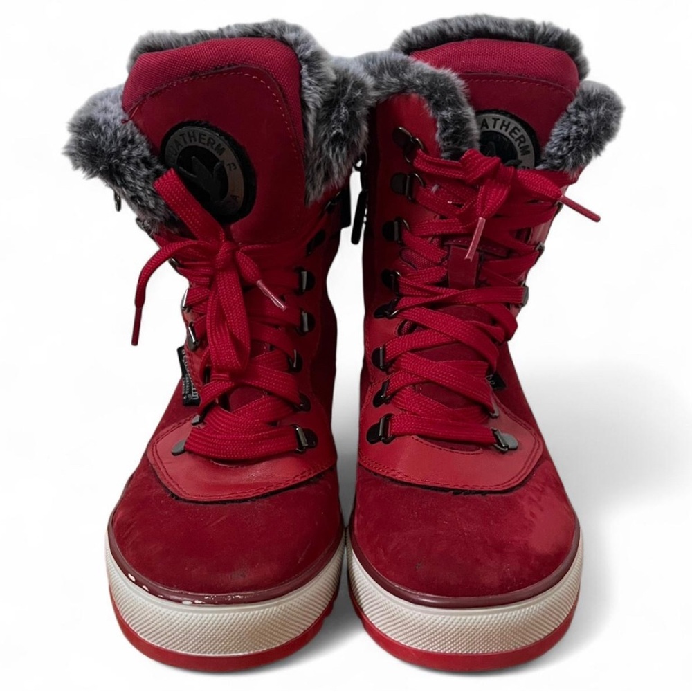 Women's Red Winter Boots with Fur Trim